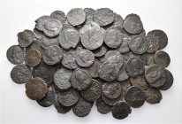 A lot containing 85 bronze coins. All: Late Roman Folles. About very fine. LOT SOLD AS IS, NO RETURNS. 85 coins in lot.