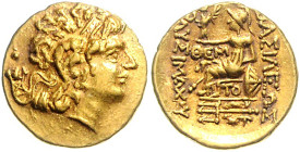 Griechen - Königreich Pontos Mithridates VI. Eupator 120-63 Gold-Stater Tomis, Zeit des Ersten Mithridatischen Krieges, im Namen und vom Typ des Lysim...