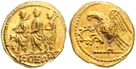 Griechen - Scythia Au-Stater Koson, ca. 50/25 v.Chr., Olbia Römischer Magistrat (L. Iunius Brutus) schreitet zwischen zwei Liktoren nach links, davor ...