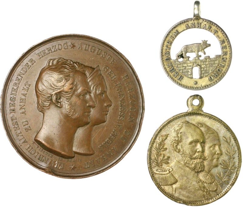Anhalt - Köthen Heinrich 1830-1847 Lot von 3 Stücken: Bronzemedaille 1844 (v, Fi...