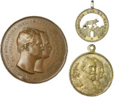 Anhalt - Köthen Heinrich 1830-1847 Lot von 3 Stücken: Bronzemedaille 1844 (v, Fischer) auf seine Vermählung (45,2mm 44,3g), DESSAU Messingmedaille 189...