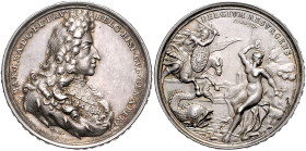 Bayern Maximilian II. Emanuel, 1.Regierung 1679-1705 Silbermedaille 1692 (v. Hautsch) auf seine Übernahme der Statthalterschaft in den Spanischen Nied...