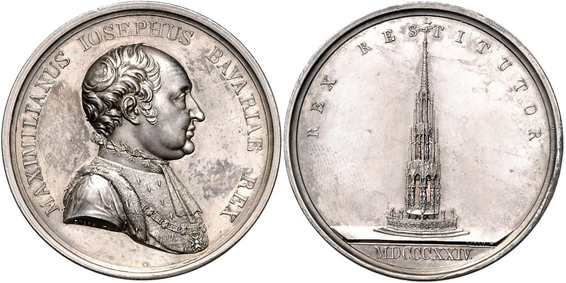 Bayern Maximilian I. Joseph 1806-1825 Silbermedaille 1824 (v. Losch) auf die Wie...