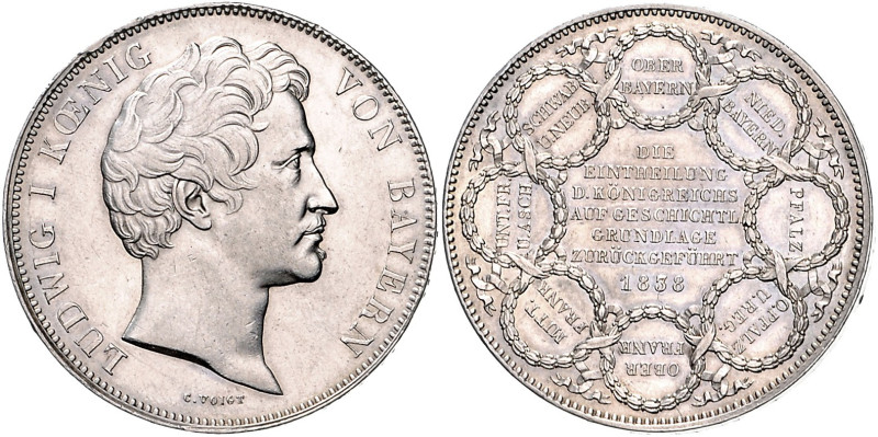Bayern Ludwig I. 1825-1848 Geschichtsdoppeltaler 1838 EINTEILUNG DES KÖNIGREICHS...