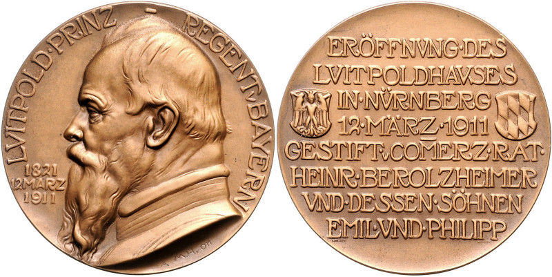 Bayern Prinzregent Luitpold 1886-1912 Bronzemedaille 1911 (v. M.H. = Max Heilmai...