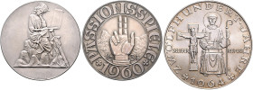 Bayern Prägungen Lot von 3 Silbermedaillen (v. Roth): 1960 auf die Passionsspiele Oberammergau (vz-st 36,2mm 15,3g), o.J. (1930) auf den 700. Todestag...