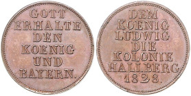 Bayern - Hallberg Bronzejeton 1828 auf König Ludwig I. von Bayern. Witt. 2644. 
winz. Rf., 25,0mm 7,3g vz-st
