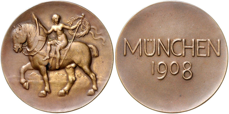 Bayern - München Bronzemedaille 1908 (unsign.) auf das Oktoberfest. 
40,1mm 22,...