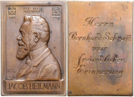 Bayern - München Bronzeplakette 1911 (v. Waderé) auf die 40-Jahrfeier der Bauunternehmung Jakob Heilmann, mit rückseitiger Gravur, verliehen für treue...