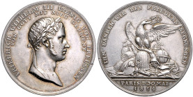 Brandenburg in den Marken - Preussen Friedrich Wilhelm III. 1797-1840 Silbermedaille 1814 (v. Loos) auf den Frieden zu Paris. Slg. Marienbg. 3755. Slg...