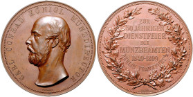 Brandenburg in den Marken - Preussen Bronzemedaille 1899 (v. Weigand/Schultz) auf das 50-jährige Dienstjubiläum des königlichen Münzdirektors Carl Con...
