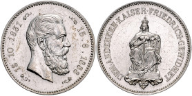 Brandenburg in den Marken - Preussen Friedrich III. 1888-1888 Versilberte Bronzemedaille 1888 (unsign.) auf seinen Tod. 
40,4mm 36,4g vz-