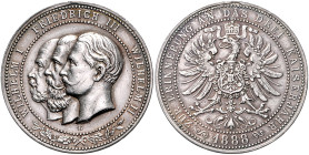 Brandenburg in den Marken - Preussen Wilhelm II. 1888-1918 Silbermedaille 1888 (v Bergmann) Zur Erinnerung an das Dreikaiserjahr. Slg. Marienbg. 6820....
