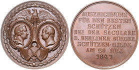 Brandenburg in den Marken - Preussen - Berlin Bronzemedaille 1847 (v. Loos/Pfeuffer) Prämie der Berliner Schützengilde anlässlich ihrer Säkularfeier. ...
