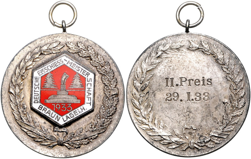 Harz - Braunlage Versilberte Preismedaille 1933 der Deutschen Eisschieß-Meisters...