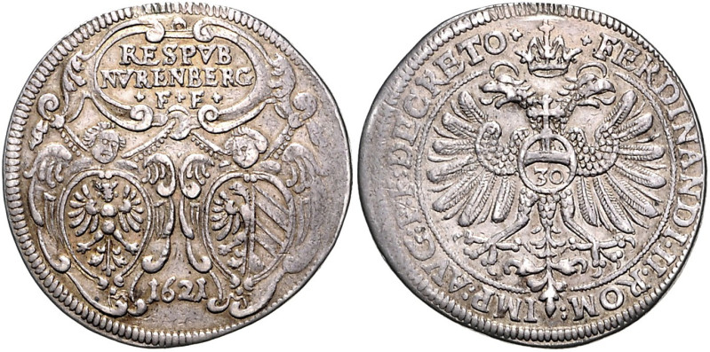 Nürnberg - Stadt 1/2 Reichsguldiner 1621 Kellner 213. Slg. Erl. 379. 
kl. Hklsp...