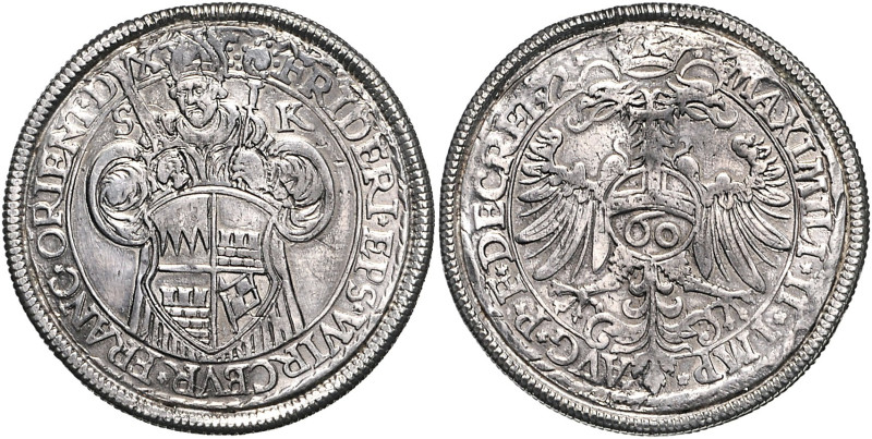 Würzburg - Bistum Friedrich von Wirsberg 1558-1573 Guldentaler 1572 Dav. 149. He...