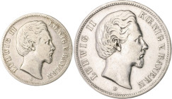 Bayern Ludwig II. 1864-1886 Lot von 2 Stücken: 2 Mark 1876 D (J. 41) und 5 Mark 1875 D (J. 42). 
 f.ss u. ss