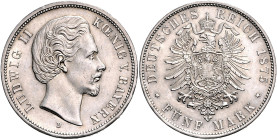 Bayern Ludwig II. 1864-1886 5 Mark 1875 D J. 42. 
 f.vz