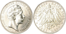 Preussen Wilhelm II. 1888-1918 Satz bestehend aus 5 Stücken: 3 Mark 1908 bis 1912 A. J. 103. 
 f.vz