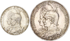 Preussen Wilhelm II. 1888-1918 Lot von 2 Stücken: 2 Mark und 5 Mark 1901 (J. 105+106). 
winz.Rf. vz
