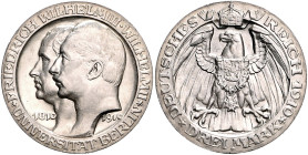 Preussen Wilhelm II. 1888-1918 3 Mark 1910 A Zur Jahrhundertfeier der Universität Berlin. J. 107. 
kl.Rf. vz-st