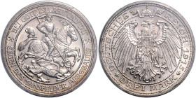 Preussen Wilhelm II. 1888-1918 3 Mark 1915 A Zur Jahrhundertfeier der Zugehörigkeit der Grafschaft Mansfeld zu Preussen. J. 115. 
PCGS MS66 st