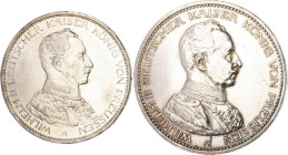 Preussen Wilhelm II. 1888-1918 Lot von 2 Stücken: 3 Mark 1914 A (J. 113) und 5 Mark 1914 A (J. 114). 
 vz und etwas besser