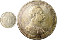 Preussen Wilhelm II. 1888-1918 Lot von 20 Stücken: WILHELM I. 20 Pfennig 1874 A, 50 Pfennig 1875 J, 1 Mark 1882 A, 2 Mark 1876 A, 5 Mark 1875 A, FRIED...