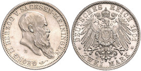 Sachsen - Meiningen Georg II. 1866-1915 2 Mark 1901 D Zum 75. Geburtstag des Herzogs. J. 149. 
 f.st
