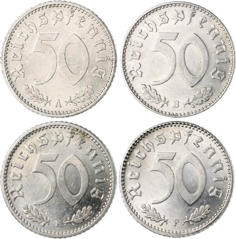 Drittes Reich Lot von 4 Stücken: 50 Pfennig 1935 A und F (J. 368, vz-st) und 50 ...