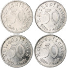 Drittes Reich Lot von 4 Stücken: 50 Pfennig 1935 A und F (J. 368, vz-st) und 50 Pfennig 1944 B und F (J.372 f.vz und vz-st).