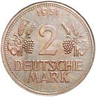 Bundesrepublik Deutschland 2 Mark 1951 Einseitige Probeprägung in Kupfer der Wertseite. J. zu 386. Schaaf -. Beckenb. -. 
3,4g, sehr selten vz