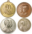RDR - Österreich Franz Joseph I. 1848-1916 Lot von 4 Stücken: Bronzemedaille 1881 (v. Geerts) auf die Hochzeit von Rudolf und Stephanie (32,5mm 16,8g)...