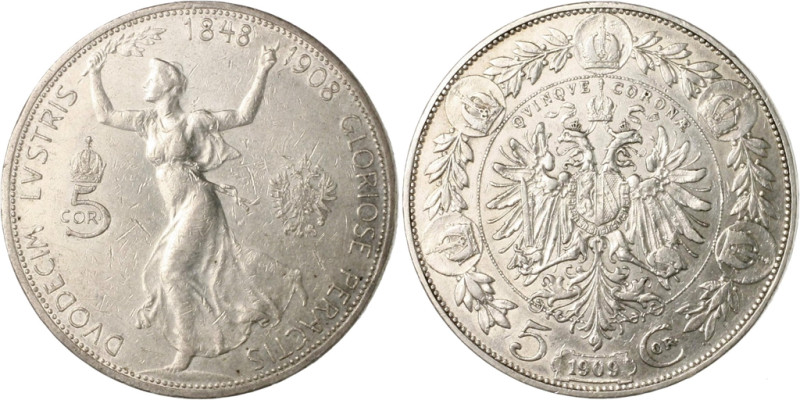 RDR - Österreich Franz Joseph I. 1848-1916 Lot von 2 Stücken: 5 Kronen 1908 (Dav...