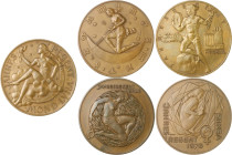 RDR - Österreich Zweite Republik Lot von 5 Bronze-Kalendermedaillen der Münze Wien: 1950 (v. Hofmann) Mond / Luna, 1957 (v. Köttenstorfer) Luna, 1963 ...