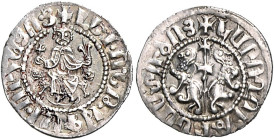 Armenien Levon I. 1199-1218 Lot von 3 Stücken: 2x Dram, sitzender König / Kreuz zwischen zwei Löwen (ss 2,7g u. Rf., ss-vz 3,02g) und LEVON II. 1270-1...