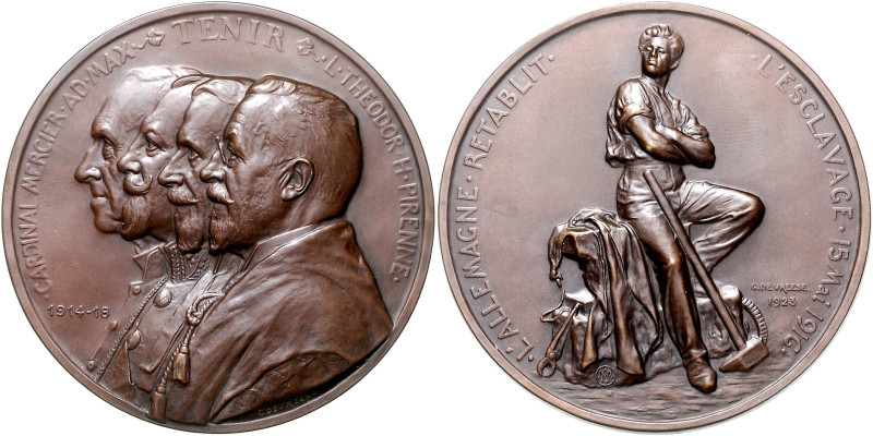 Belgien Albert I. 1909-1934 Bronzemedaille 1923 (v. Devreese) satirische Medaill...