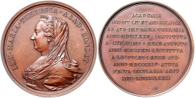 Belgien - Brüssel Bronzemedaille 1872 (v. Duvivier) auf die 100-Jahrfeier der Akademie der Wissenschaften in Brüssel, mit Brustbild Maria Theresias. W...