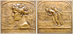 Belgien - Brüssel Bronzeplakette 1903 (v. Dubois) BRUXELLES PORT DE MER, der holländisch-belgischen Gesellschaft der Freunde der Kunstmedaille. 
55x5...