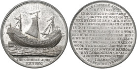 China QING DYNASTIE. 1644-1911 Weißmetallmedaille 1848 (v. Halliday) auf das Schiff 'KEYING' und seine Fahrt um das Kap der Guten Hoffnung nach Großbr...