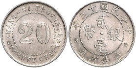 China - Kwanghsi Provinz (Guangxi) 20 Cent 1924 Year 13 LuM 169. KM Y415a. 
 vz