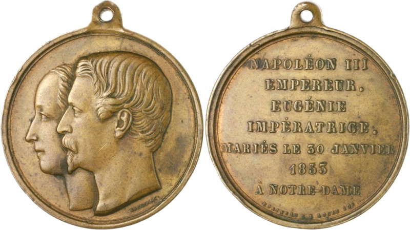 Frankreich Napoléon III. 1852-1871 Bronzemedaille 1853 (v. Robineau) auf die Hoc...