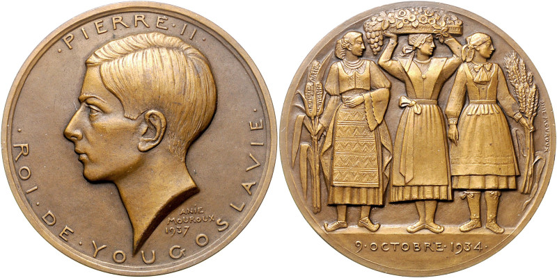 Jugoslawien Peter II. 1934-1945 Bronzemedaille o.J. (v. Mouroux) Zur Erinnerung ...