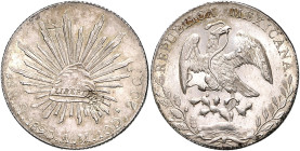 Mexiko Republica Mexicana 1867-1905 8 Reales 1890 Mo-AM mit chin. Chopmarks. KM 377. 10. 
 vz