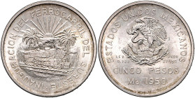 Mexiko Estados Unidos Mexicanos 5 Pesos 1910 auf die Einweihung der Südost-Eisenbahn. KM 466. 
 ss-vz