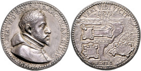 Niederlande - Span. Niederlande Erzherzog Albrecht VII. (Albert) 1596-1621 Silbergussmedaille 1596 (v. Conrad v. Bloc) auf die Einnahme von Calais. Ex...