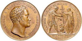 Russland Nikolai I. 1825-1855 Bronzemedaille 1828 (v. Loos/Gube) auf die Kriegserklärung an die Türkei. Diakov 470.2. Sommer P27 Anm. 
38,5mm 22,3g s...