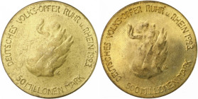 Medaillen von Karl Goetz Satz 1923 bestehend aus 3 Stücken: 50 Millionen Mark, Messing, 100 Millionen Mark Messing versilbert und 500 Millionen Mark M...