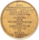 Befreiungskriege 1813-1815 Einseitige Messingmedaille o.J. Probe der Rückseite der Medaille 1815 von Loos, auf den Einzug der Engländer und Preussen i...